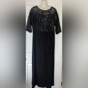 Alex Evenings Women’s Black Lace Sequin Gown Dress Ruffle Size 14W